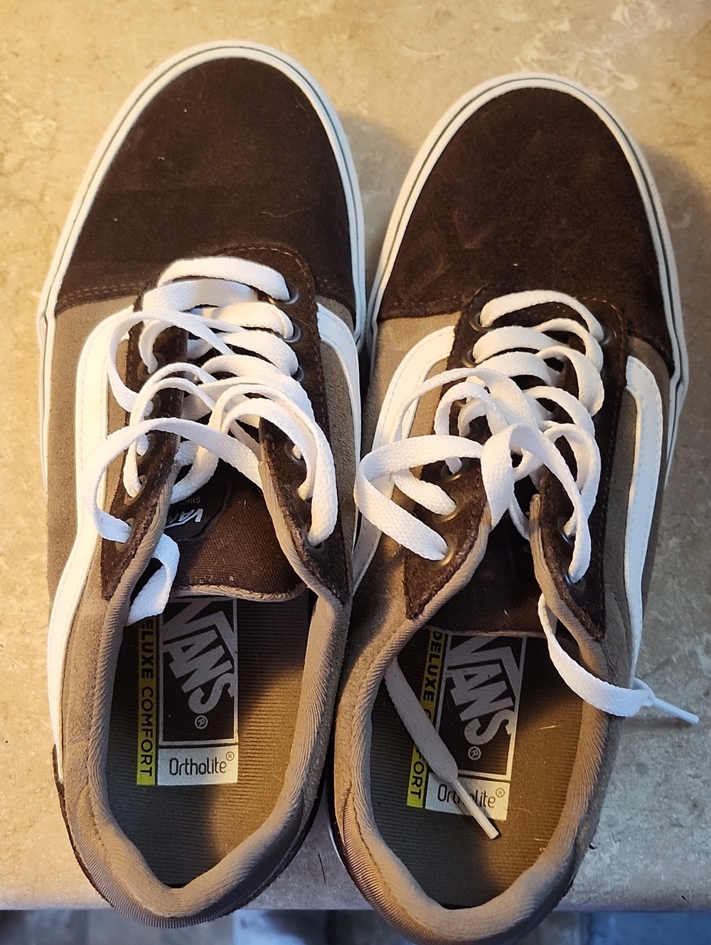 Vans Brown and White Old Skool Low-Top Sneakers Mens